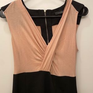 Sleeveless Ruched Faux Wrap Cocktail Dress Nude/Black Full-Zip Back Size S